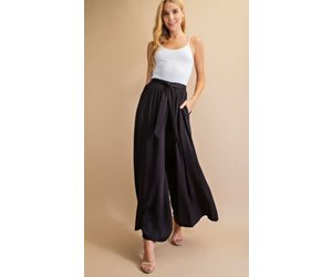 Black Wide-Leg Pants with Side Slit - Elements Unleashed