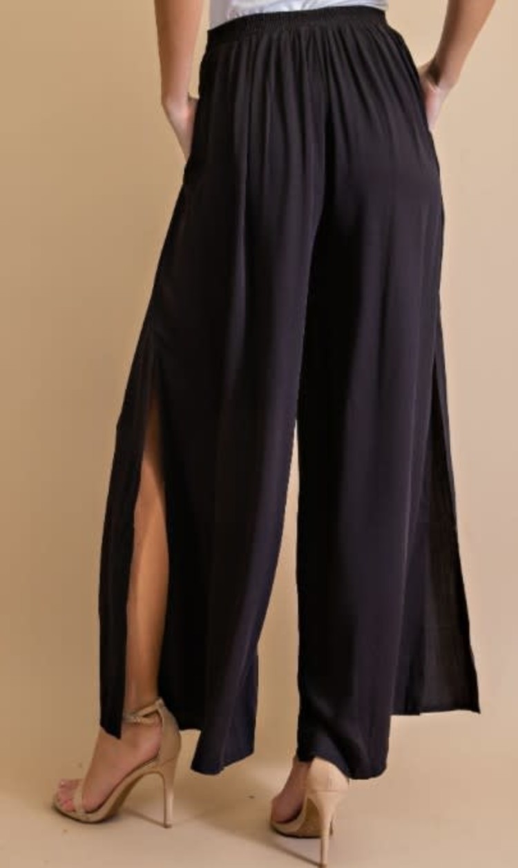 A Beauty by BNB Black Wide-Leg Pants with Side Slit