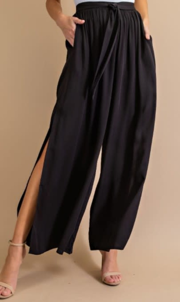 A Beauty by BNB Black Wide-Leg Pants with Side Slit