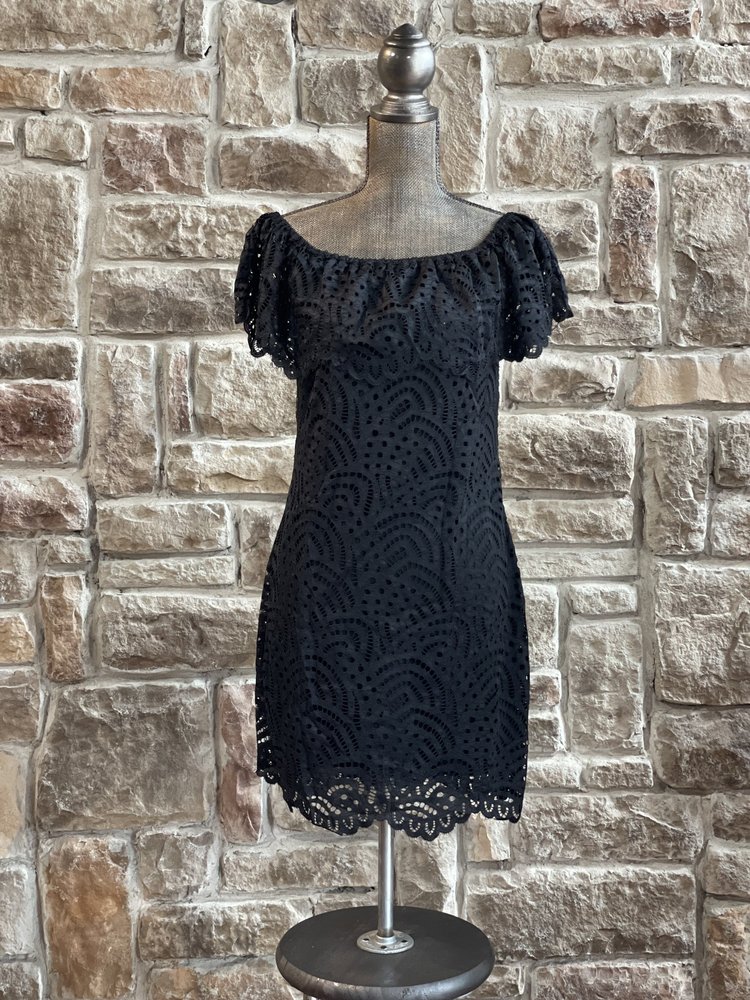 Black Lace Off the Shoulder Open Back Dress, Size L