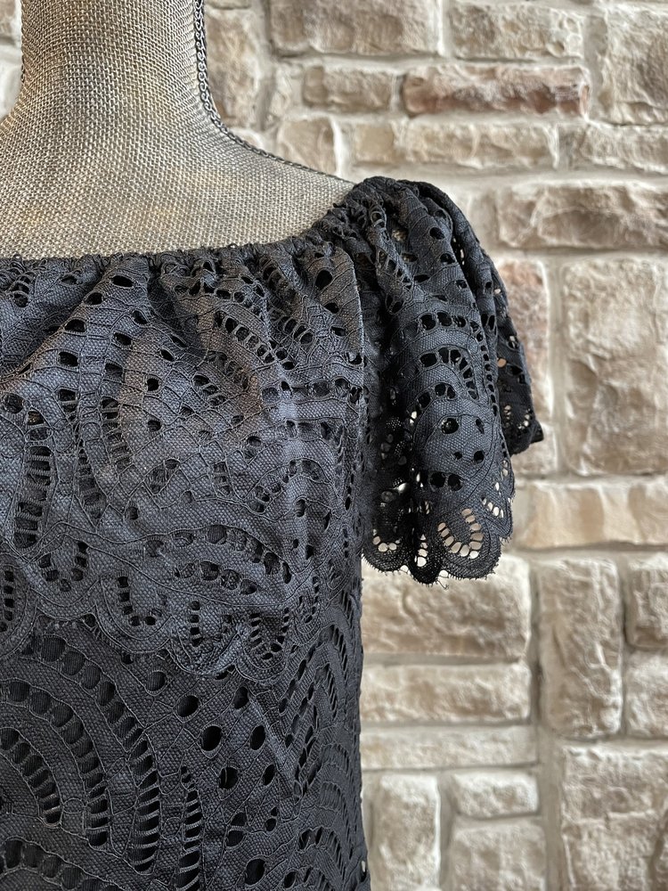 Black Lace Off the Shoulder Open Back Dress, Size L