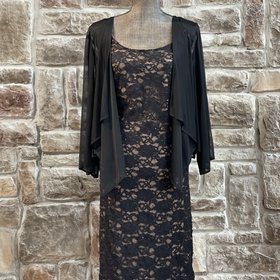 Connected Apparel Black Lace Dress With Mesh Shawl, Size 24W