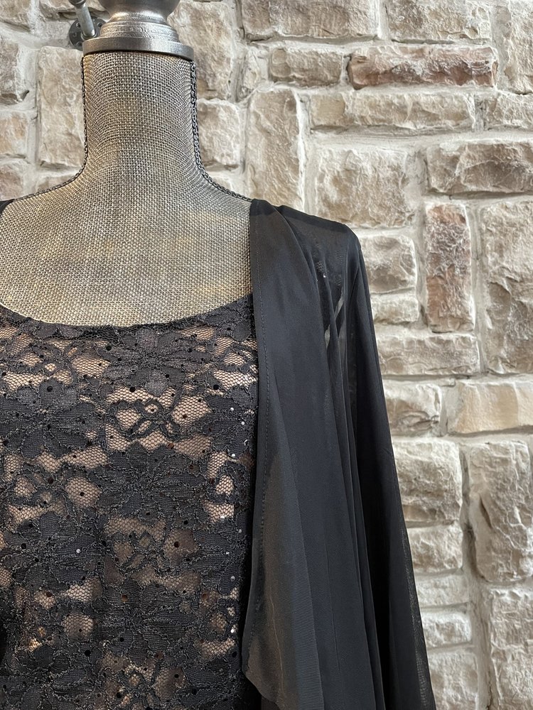 Connected Apparel Black Lace Dress With Mesh Shawl, Size 24W