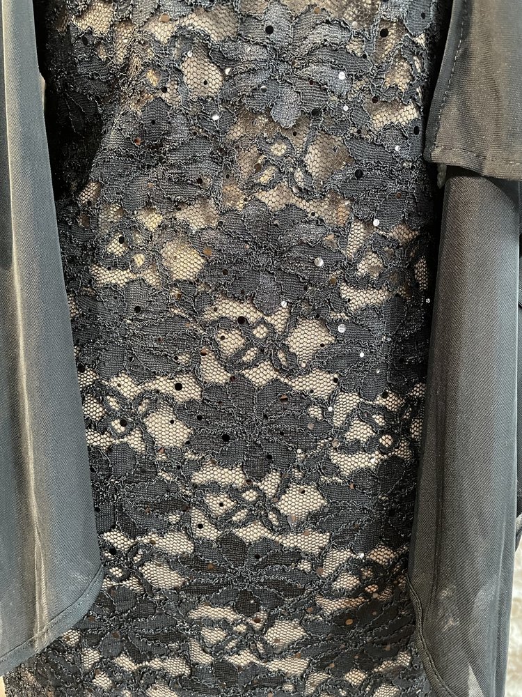 Connected Apparel Black Lace Dress With Mesh Shawl, Size 24W