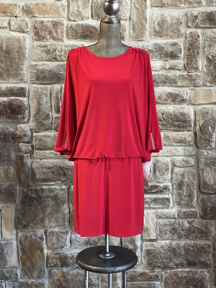 Caché Red Open Arm Sparkle Dress, Size XL