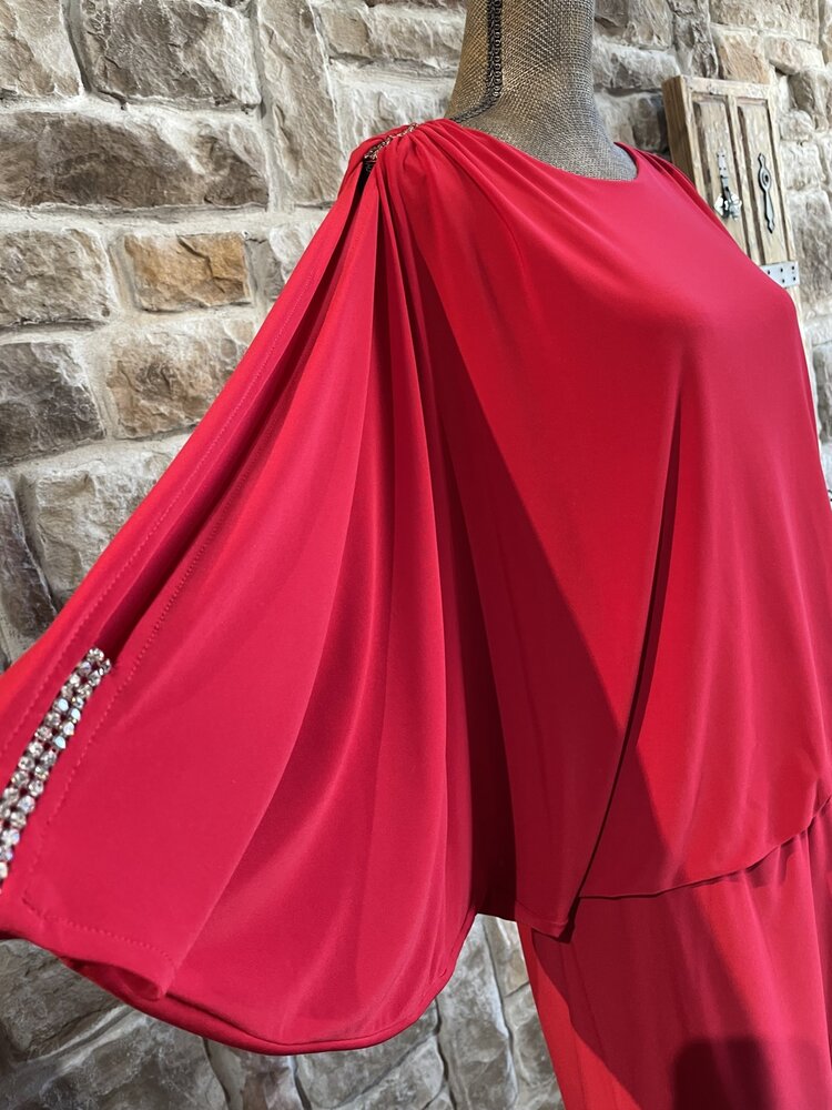 Caché Red Open Arm Sparkle Dress, Size XL