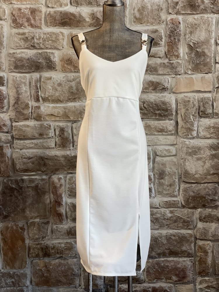 White Gold Detail Ribbed Bodycon Dress, Size 1X