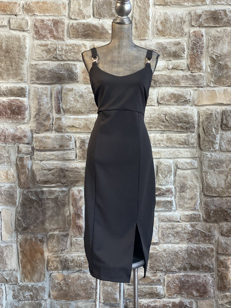 Almost Famous Black Gold Detail Ribbed Bodycon Dress, Size 1X