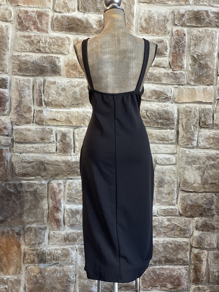 Almost Famous Black Gold Detail Ribbed Bodycon Dress, Size 1X