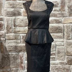 Caché Black Taffeta Peplum Dress, Size 10