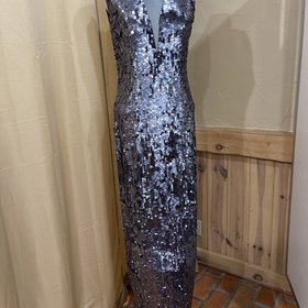 JS Collection Navy and Steel Sequined Full Length Evening Gown Size 10