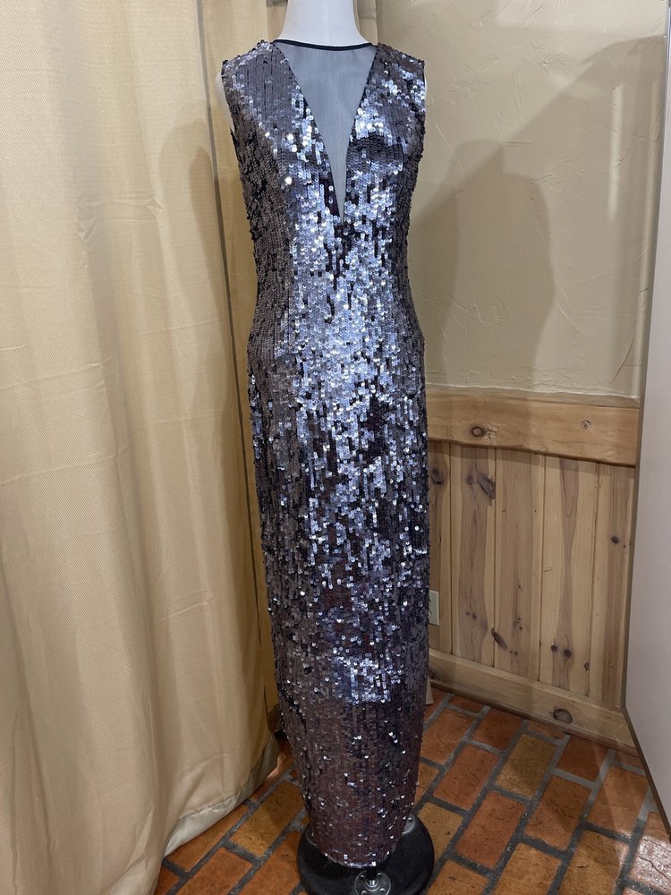 JS Collection Navy and Steel Sequined Full Length Evening Gown Size 10