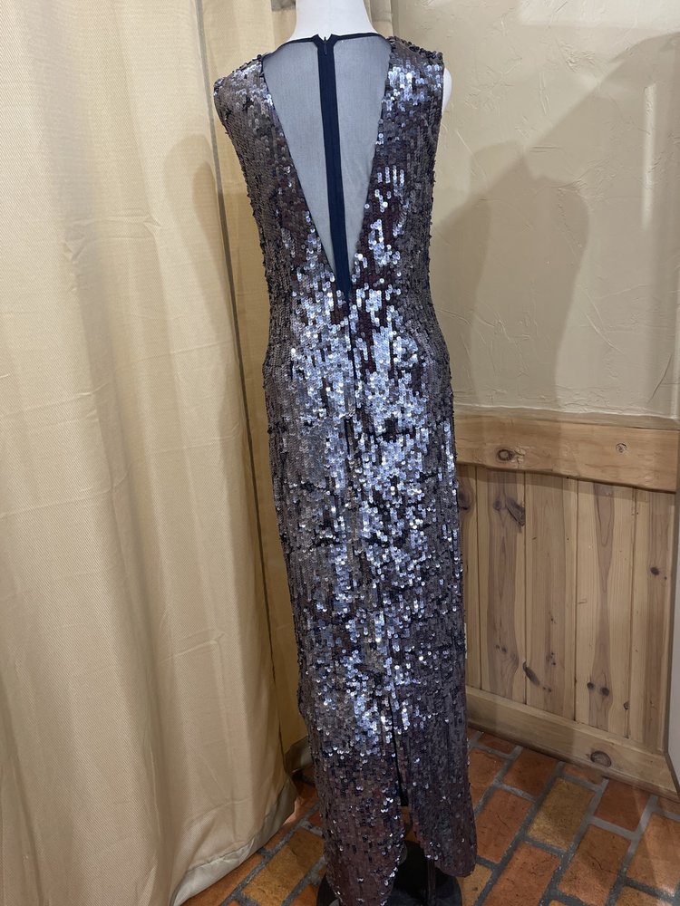 JS Collection Navy and Steel Sequined Full Length Evening Gown Size 10