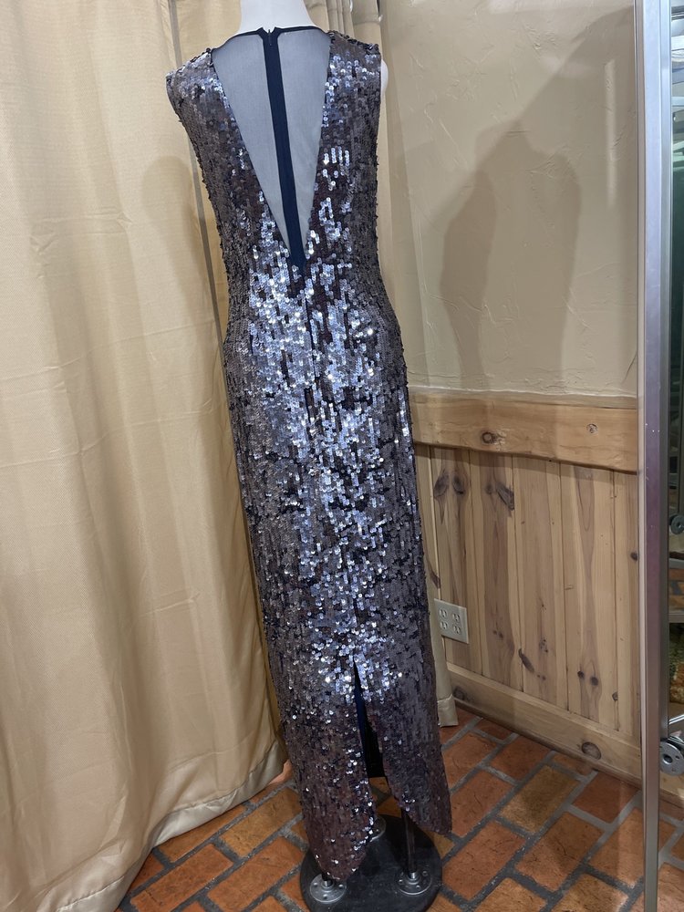 JS Collection Navy and Steel Sequined Full Length Evening Gown Size 10