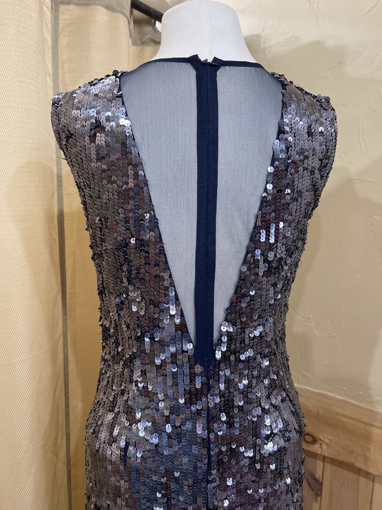 JS Collection Navy and Steel Sequined Full Length Evening Gown Size 10