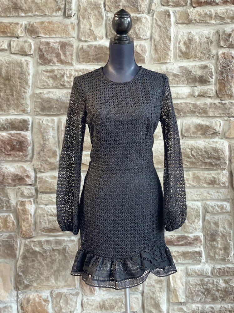 Bardot Black Long Sleeve Crochet Dress, Size 10