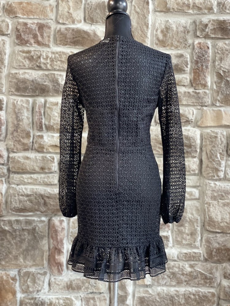 Bardot Black Long Sleeve Crochet Dress, Size 10