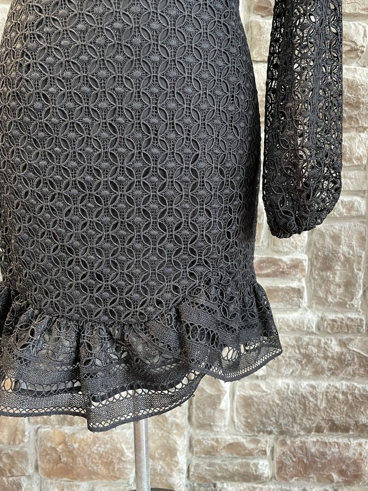 Bardot Black Long Sleeve Crochet Dress, Size 10