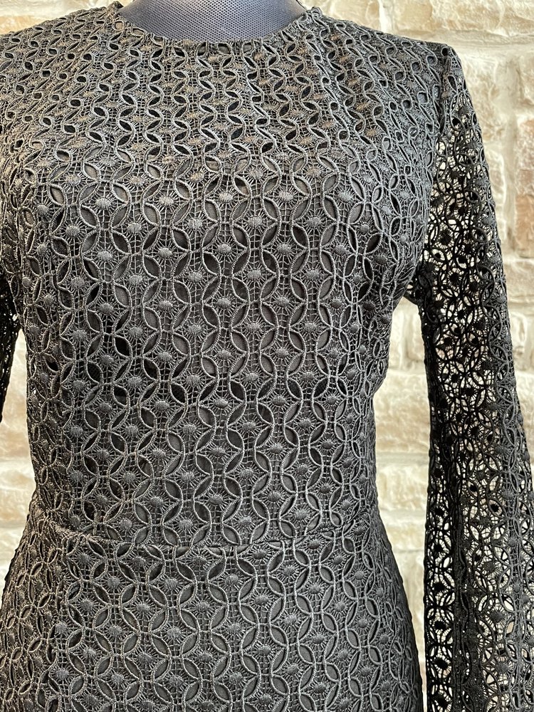 Bardot Black Long Sleeve Crochet Dress, Size 10