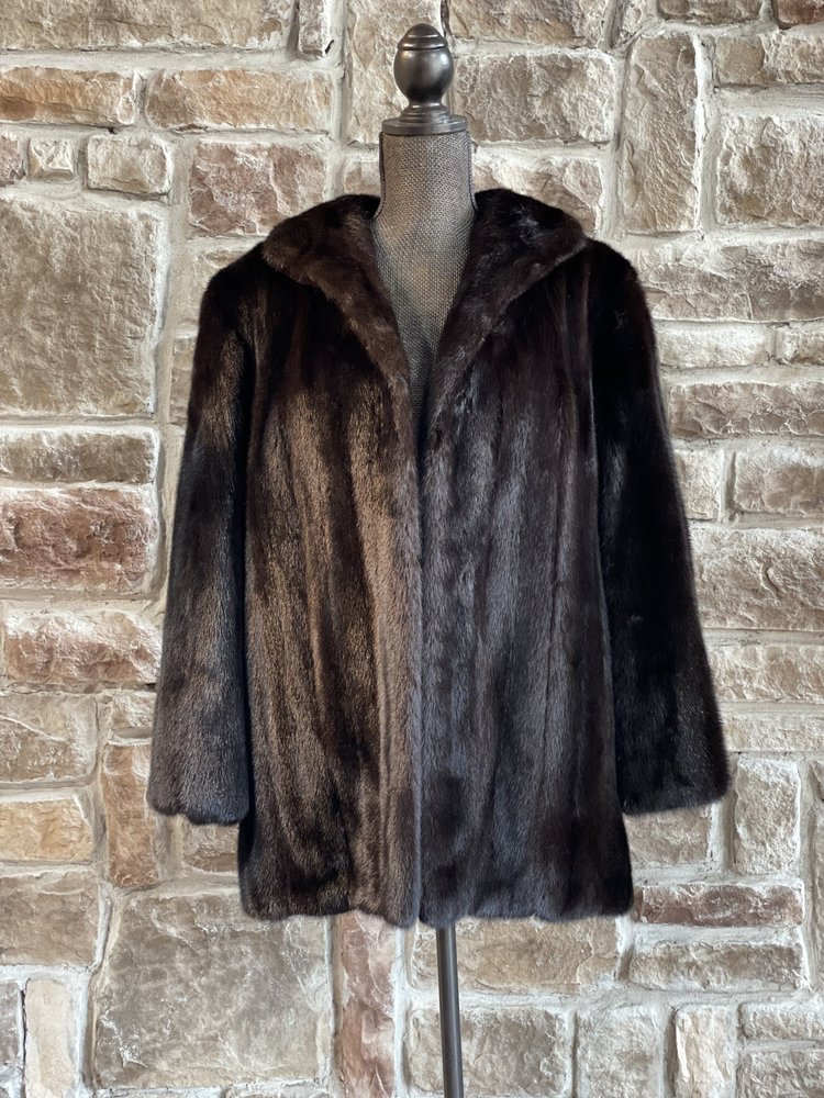 Donel San Diego Very Dark Ranch Mink Slit Cuff Coat, Size L