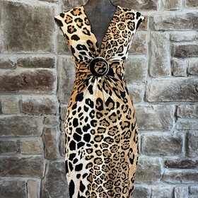 Caché Leopard Print Open Back Dress, Size 6