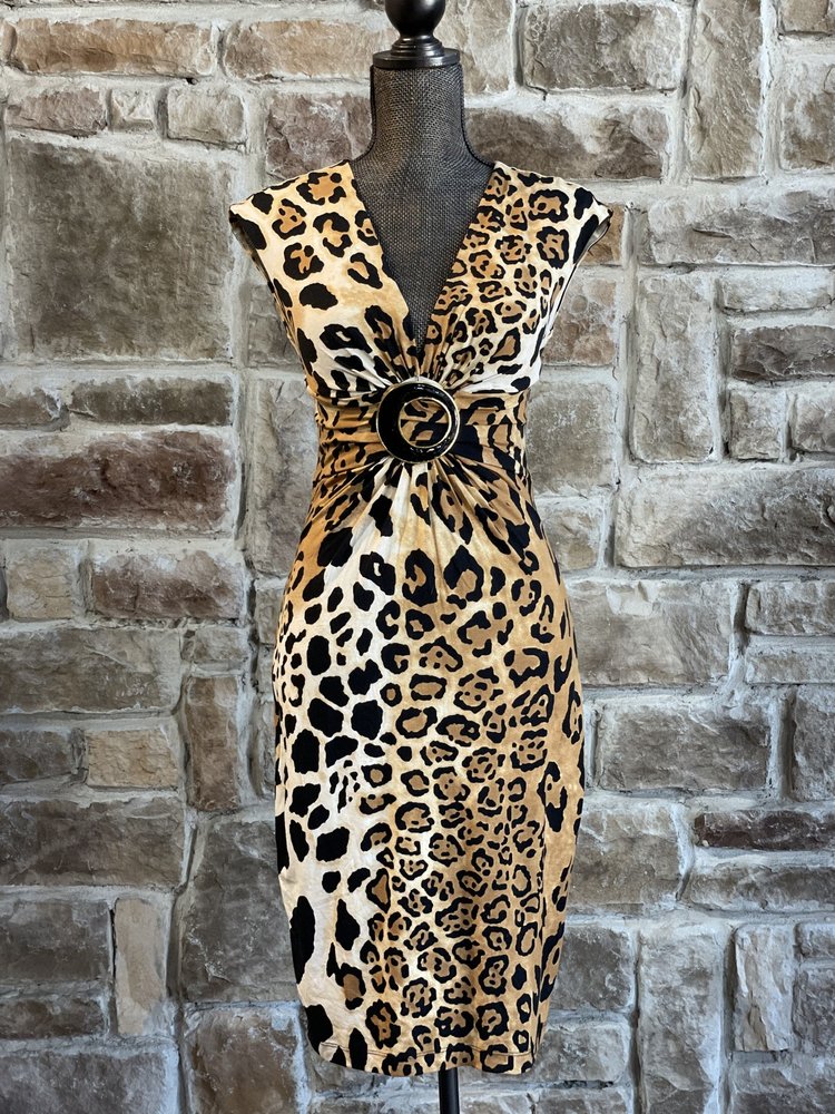 Caché Leopard Print Open Back Dress, Size 6