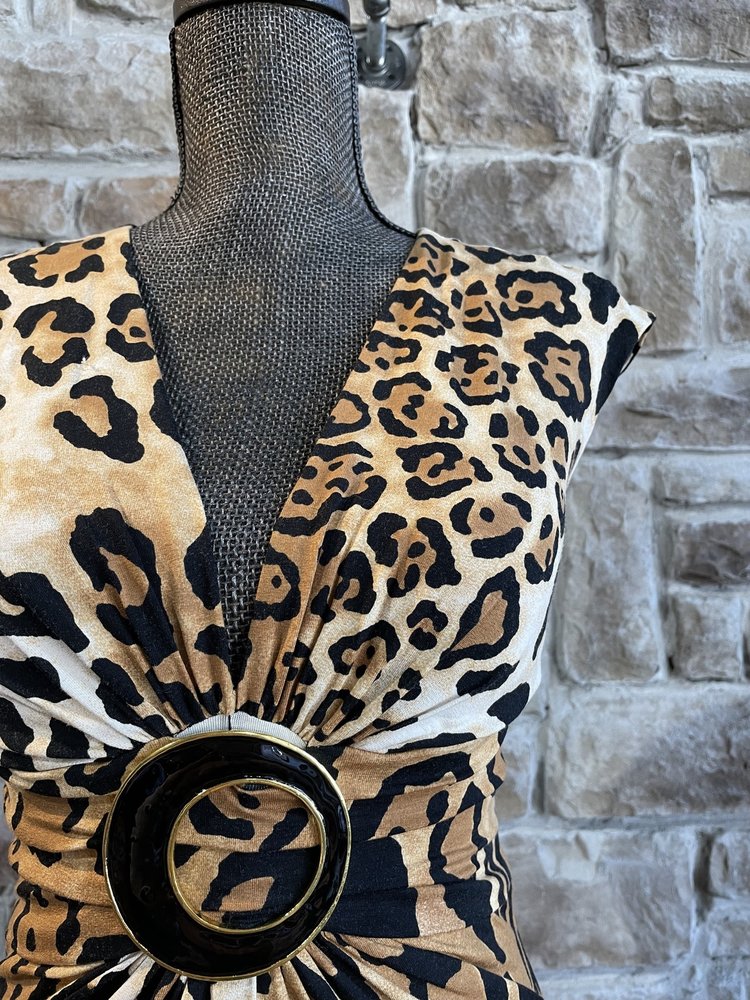 Caché Leopard Print Open Back Dress, Size 6