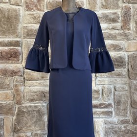Maya Brooke Navy Sequin Scoop Neck Dress with Jacket, Size 8