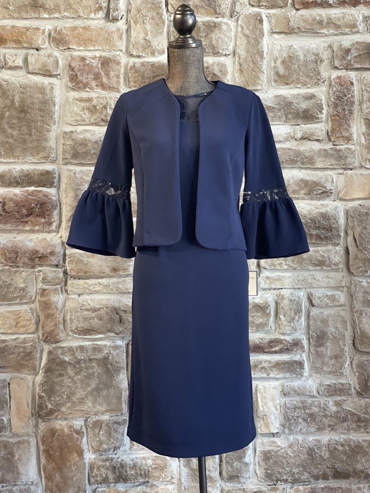 Maya Brooke Navy Sequin Scoop Neck Dress with Jacket, Size 8