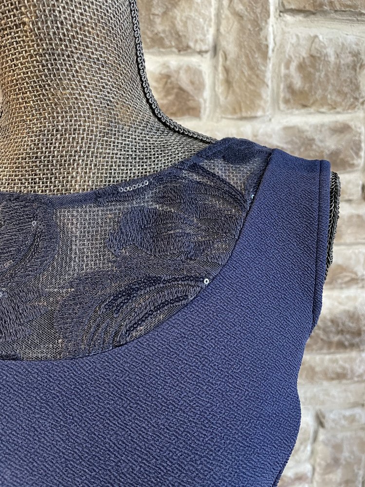 Maya Brooke Navy Sequin Scoop Neck Dress with Jacket, Size 8