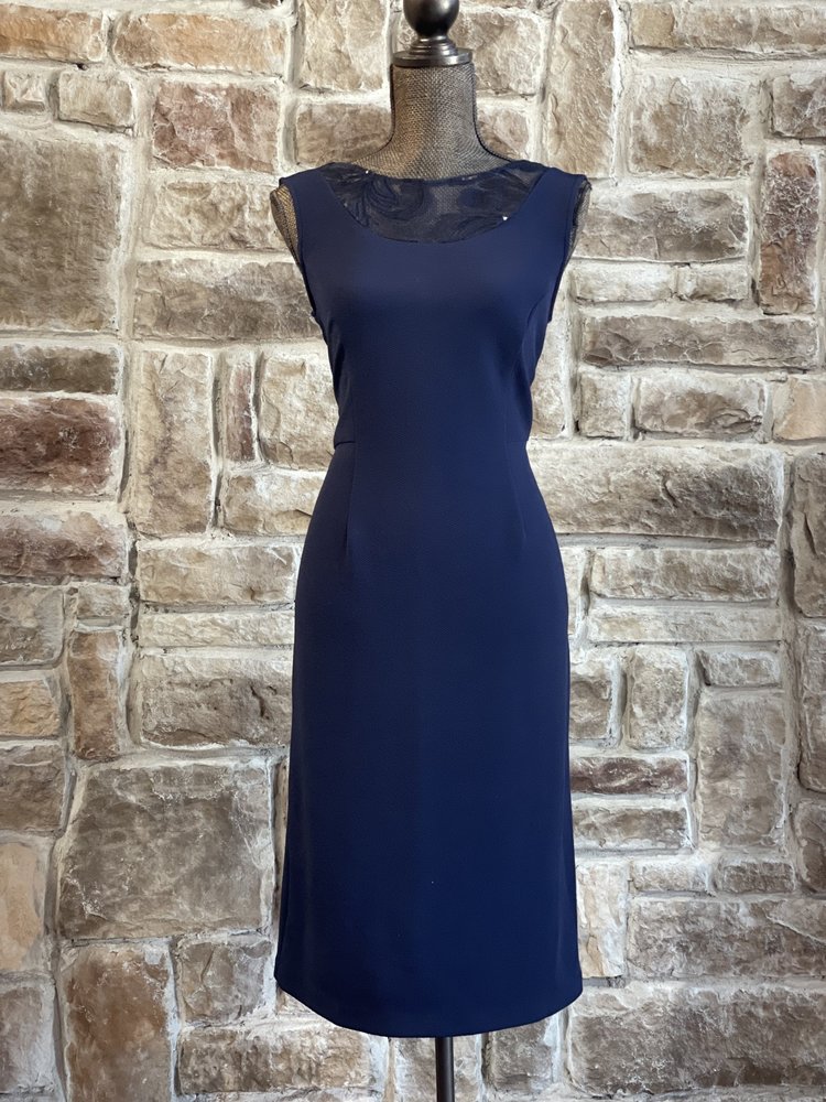 Maya Brooke Navy Sequin Scoop Neck Dress with Jacket, Size 8