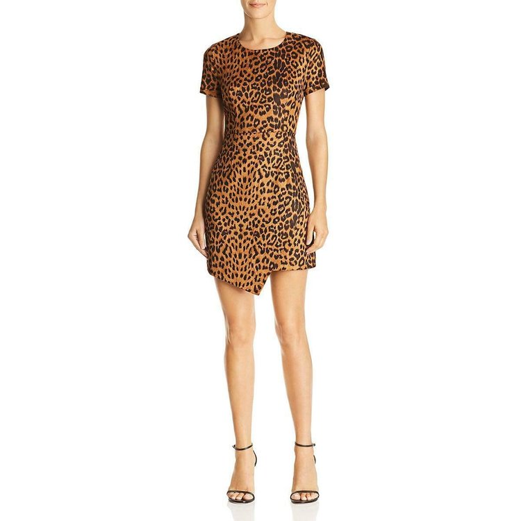 Aqua Brown Animal Print Dress in Faux Suede, Size L