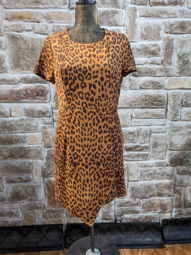 Aqua Brown Animal Print Dress in Faux Suede, Size L