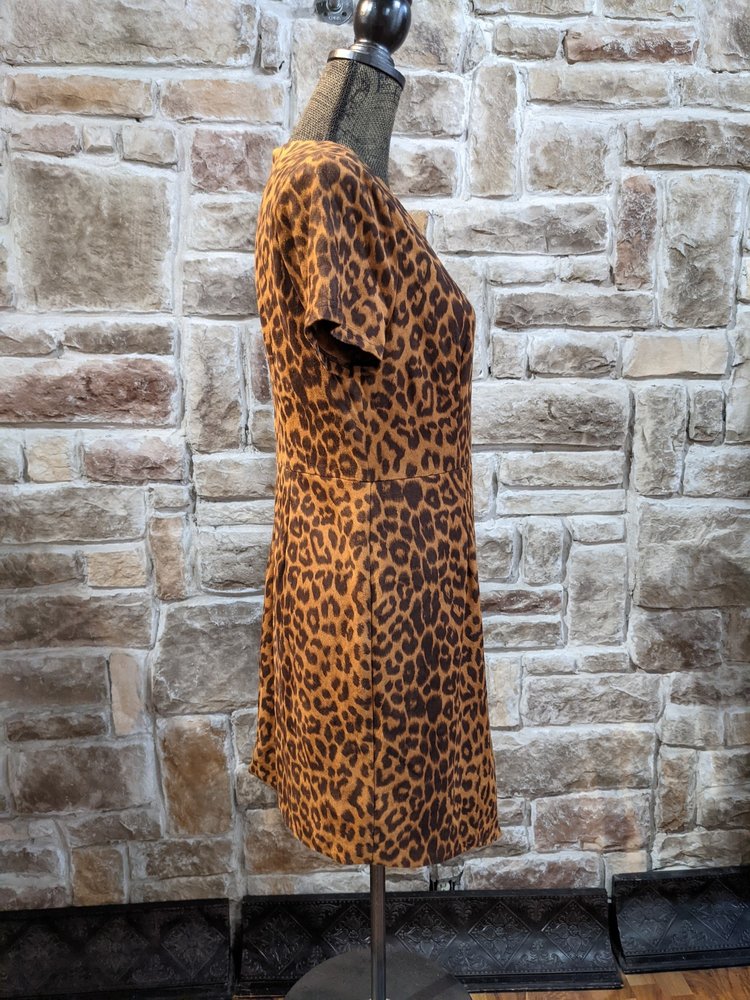 Aqua Brown Animal Print Dress in Faux Suede, Size L