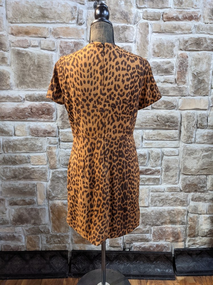 Aqua Brown Animal Print Dress in Faux Suede, Size L