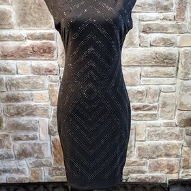 Caché Black Jersey Knit Dress with Gem Embellishments, Size M