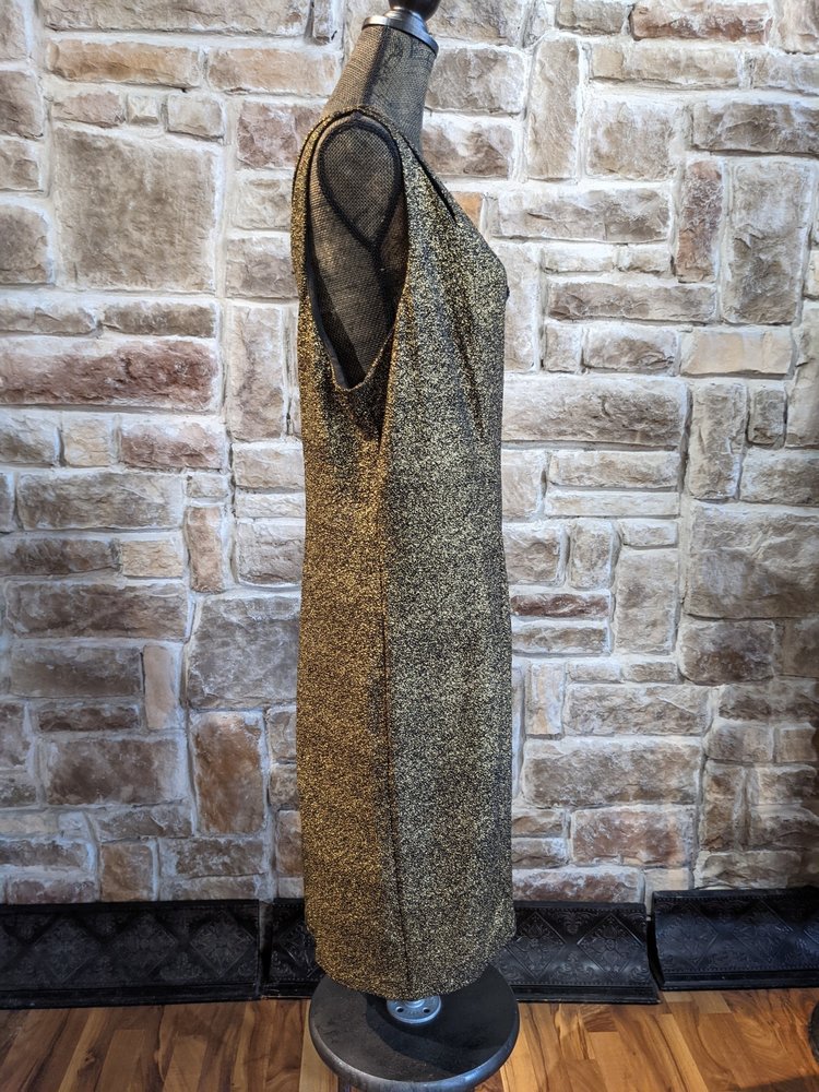 City Chic Gold Metallic Dress with Cross-Strap Back, Size 24W