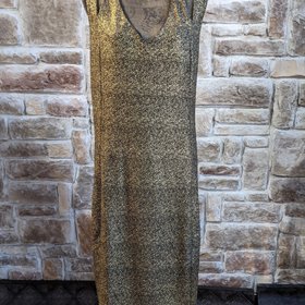City Chic Gold Metallic Dress with Cross-Strap Back, Size 24W