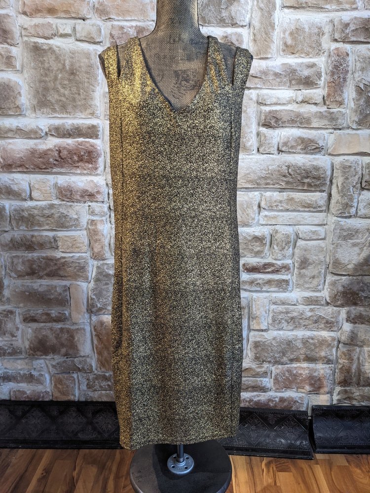 City Chic Gold Metallic Dress with Cross-Strap Back, Size 24W