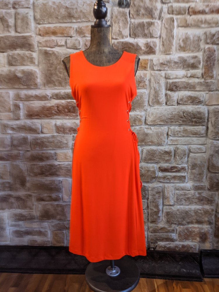 Tahari Red Jersey Dress with Side Lacing, Size M