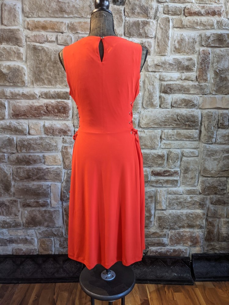 Tahari Red Jersey Dress with Side Lacing, Size M