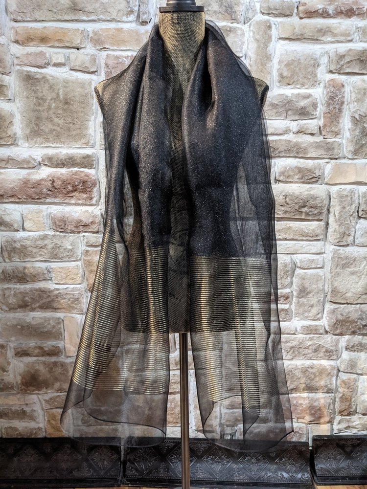 Saachi Black Shimmery Scarf with Gold Accents