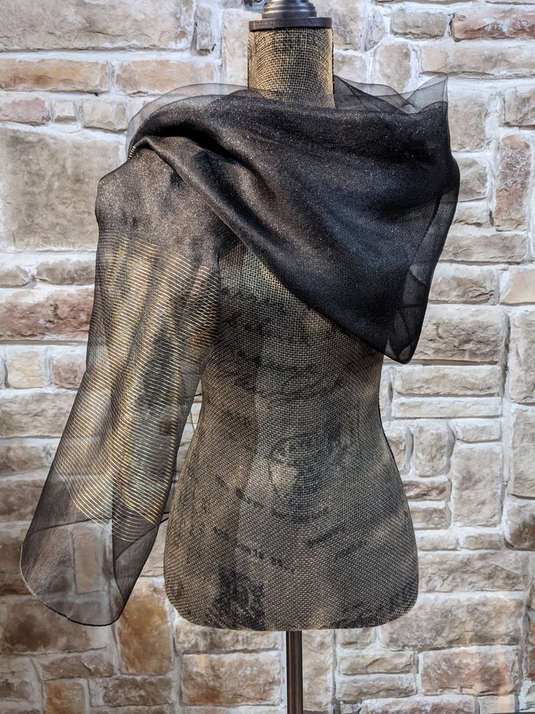 Saachi Black Shimmery Scarf with Gold Accents