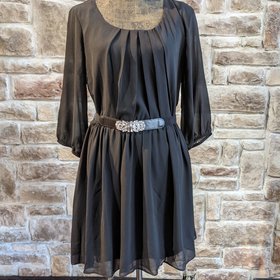 BCX Black A-Line Dress with Rhinestone Belt, Size XL