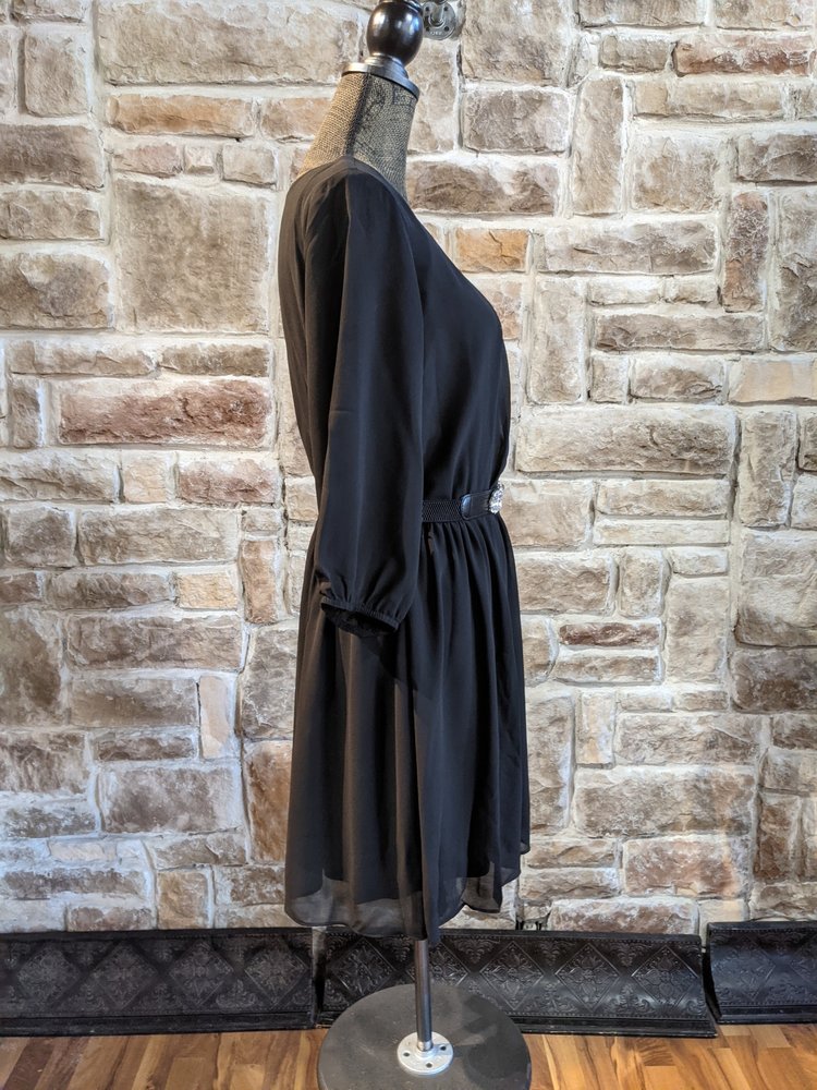 BCX Black A-Line Dress with Rhinestone Belt, Size XL