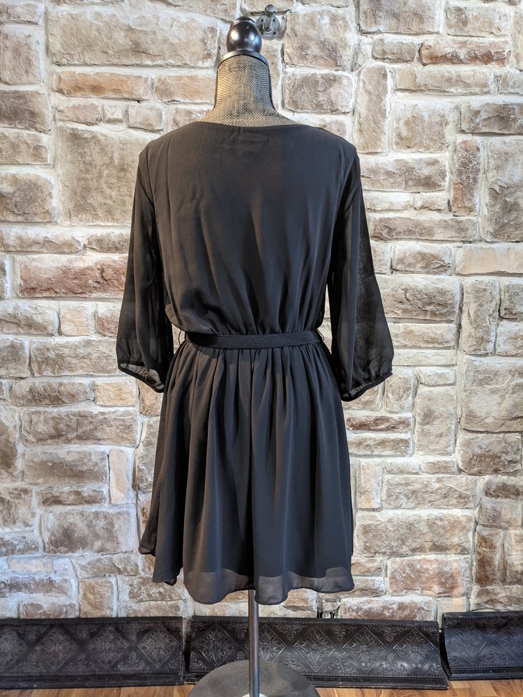 BCX Black A-Line Dress with Rhinestone Belt, Size XL