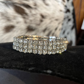Silver 3-Row Rhinestone Stretch Bracelet