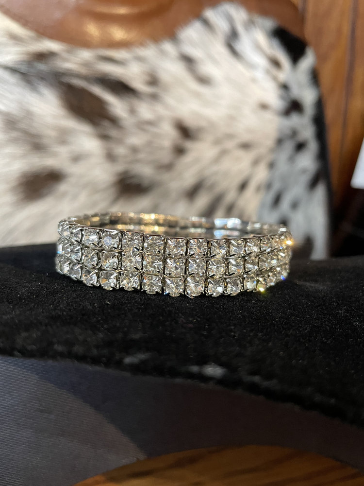Silver 3-Row Rhinestone Stretch Bracelet