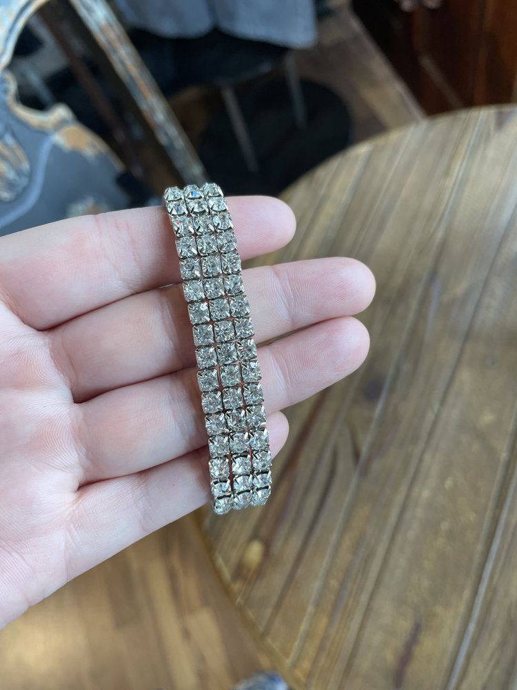 Silver 3-Row Rhinestone Stretch Bracelet