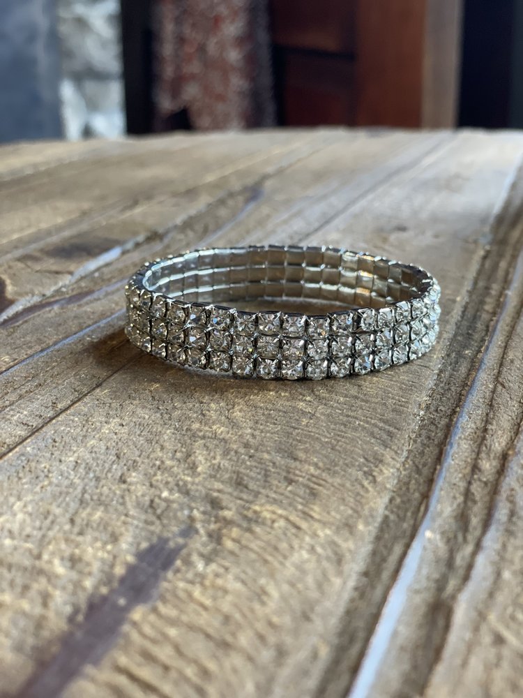 Silver 3-Row Rhinestone Stretch Bracelet